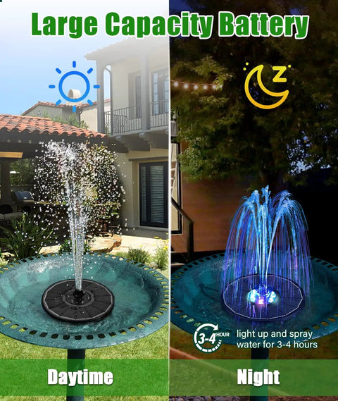 Solar Water Fountain With One Hundred Percent Glass Panel And Three Point Five Watt Pump Built In Two Thousand mAh Battery