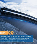 Premium Top Shelf All Weather Windshield Wiper Blades 18 Plus 18 Inch Pair close-up view with water droplets, showing tight fit design.