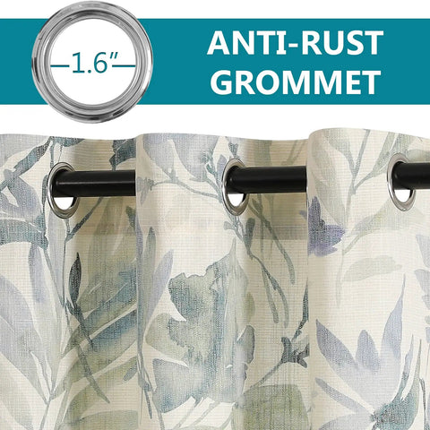 Cozy Soft Cotton Blend Sage Green Curtains 84 Inch Length For Light Filtering Privacy Floral Print Window Drapes With Grommets