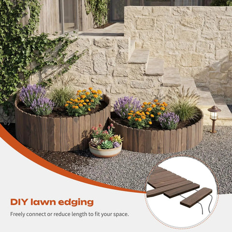 Rustic Wood Garden Edging Border Panel For Yard And Patio, Dope Decorative Landscape Edge Fence for flower beds, installed view