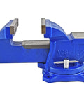 Heavy Duty Workhorse 4 Inch Bench Vise For Home Shop With 120 Degree Swivel Base, Powder Coat Blue Finish, 3380 Lb Clamping Power