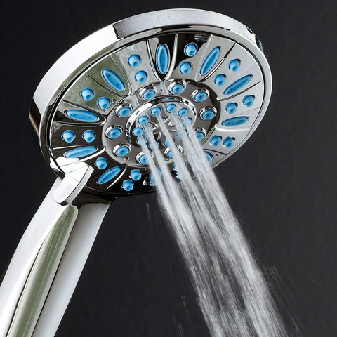 Anti-Clog High-Pressure Hand Shower With 6 Settings And Grime-Guard Nozzles For No Clogs Powerful Spray Quick Clean Aqua Blue
