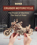 1 To 8 Scale Wood Motorcycle Puzzle Kit For Adults, 3D Buildable Model Cruiser, Realistic Detailed Wooden Bike, 10.6-inch assembled view