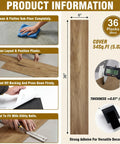 Waterproof Peel And Stick Floor Tile Earthen Oak Vinyl Plank Flooring For Kitchen Bedroom Bathroom RVs Easy DIY Install Durable Rental Friendly Scratch Resistant 54 Sq Ft Coverage 36 Planks 6 By 36 Inches installation steps and dimensions.