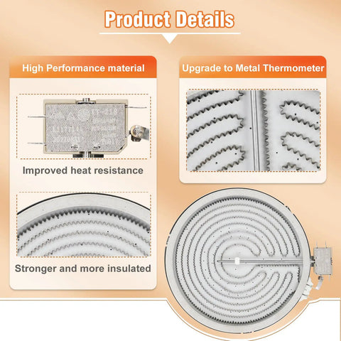 Product details of Upgraded 9 To 10 Inch Radiant Surface Element For Frigidaire Electrolux Kenmore Cooktops with features highlighted.