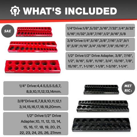 Must-Have 6-Piece Magnetic Socket Organizer Set For SAE And Metric Sockets Holds 141 Shallow And Deep Sockets Display
