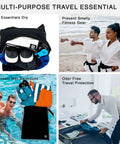 X Large Waterproof Antimicrobial Travel Wet Dry Laundry Bag Keeps Odor In Check For Swimsuits Towels And Dirty Clothes shown in use by poolside and travel
