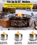 Outdoor scene with 41 Inch Fire Pit Surround Tabletop Universal Fit for 21 Inch Pits, showing table with firewood storage shelf.