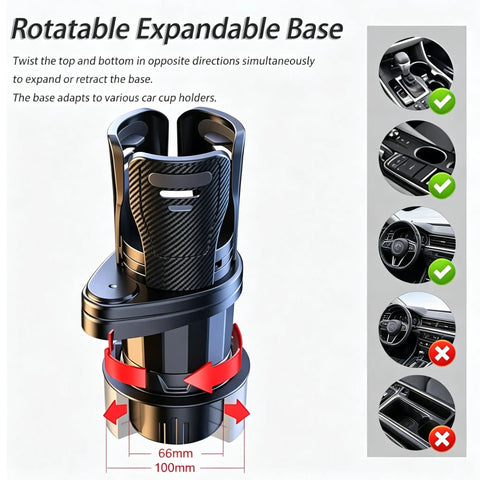 Premium Adjustable 2 In 1 Cup Holder Expander For Tesla Cybertruck Console Drink Stand with Rotatable Expandable Base