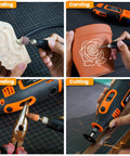 Heavy Duty Corded Rotary Tool With 200watt Motor And 8000 To 40000 Rpm Variable Speed Flex Shaft Digital Display shown in sanding, carving, grinding, and cutting tasks.