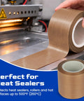 PTFE Teflon Tape For Heat Sealers High Temp Nonstick Sealing Strip 1 Inch By 33 Ft 0.18mm Thick Replacement Tape shown in use