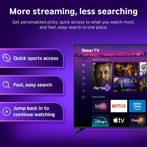 Roku smart TV interface showing quick access features for streaming on a 55 Inch QLED Smart TV With Sharp 4K Resolution And Rich HDR10 Colors Plus Slick Built In Apps For Smooth Streaming And Crisp Picture Tuning This Top Flat Screen Delivers Premium Vibes With Blazing Fast WiFi Connectivity.