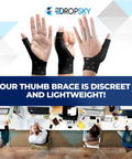 Black Thumb Brace 4 Pack Waterproof Splints With Gel Pad for Carpal Tunnel and Arthritis, shown on hands.