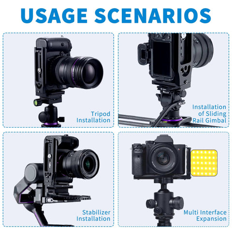 DSLR L Bracket Quick Release Plate in tripod, rail gimbal, stabilizer and interface expansion modes for cameras