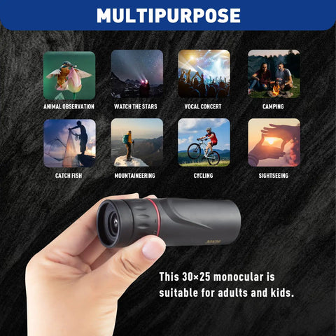 Mini Monocular Telescope 30x25 HD High Powered Scope For Adults, Perfect For Stargazing, Hunting, Bird Watching, Hiking, Concerts, Travel, And Scenic Views, Black Finish in hand