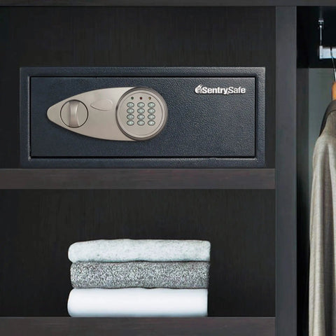 Digital Keypad Safe For Money And Jewelry With Bolt Down Kit, Steel Safe With Interior Lining, 0.78 Cu Ft inside a closet
