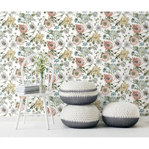 Vintage Poppy Pink Peel And Stick Wallpaper For Walls Easy Removable No Mess No Residue Easy Peasy DIY Install 20.5 Inch