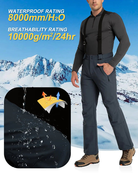Man wearing 33,000ft Insulated Bibs For Men Snow Ski Pants Overalls For Winter Waterproof Windproof Snowboard Gear outdoors