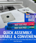 Boat Seat Pedestal Base Plate 7x7 Aluminum Seat Mount for Jon Boats and Fishing Boats visible on boat deck with packaging
