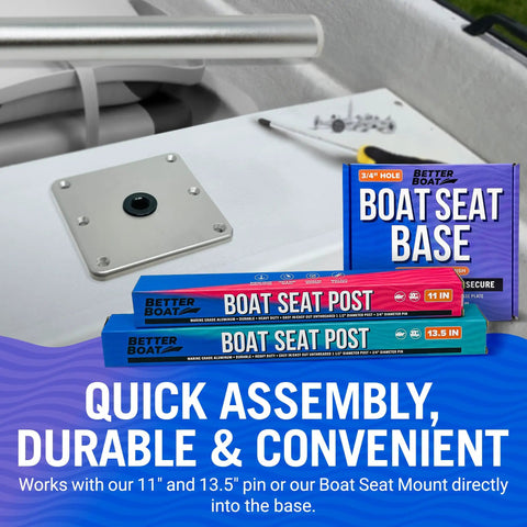 Boat Seat Pedestal Base Plate 7x7 Aluminum Seat Mount for Jon Boats and Fishing Boats visible on boat deck with packaging