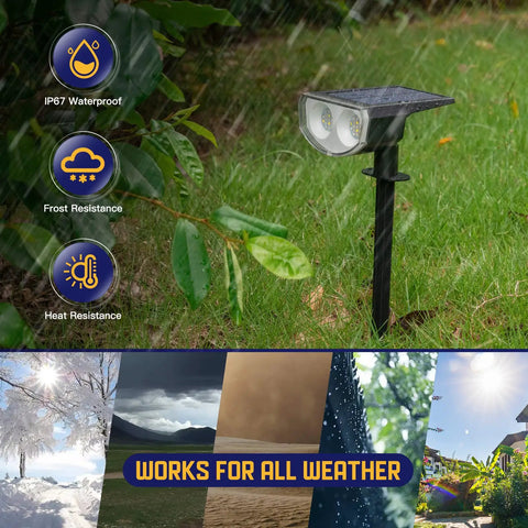 Solar Color Spotlight 2 Pack With 9 Lighting Modes And 38 LEDs RGBW Multicolor Waterproof Outdoor Lights for all weather conditions.