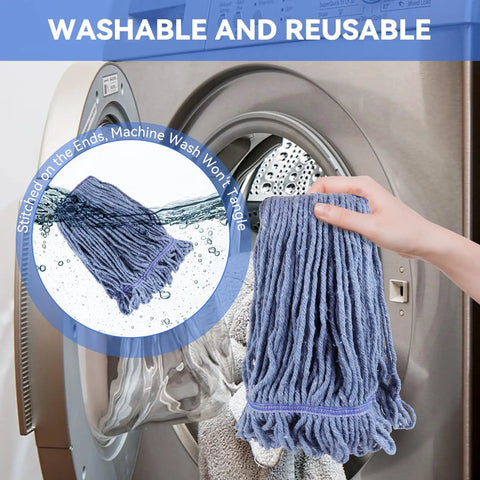 Real Deal Rock Solid Top Shelf Commercial Heavy Duty Wet Mop Heads 6 Pack Looped Cotton String Refills for washing machine use.