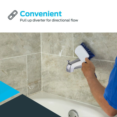 Five And Three Eighths Inch Nose Diverter Tub Spout With One Half Inch IPS Connection In Chrome Finish for shower use