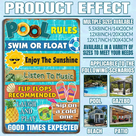 Pool Rules Sign Tin Decor For Beach Home Bar Deck And Backyard 8 By 12 Inch Outdoor Wall Art With Pre Drilled Holes