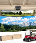 Universal Adjustable Golf Cart Rear View Mirror With Panoramic 270 Degree Rotation And 16.5 Inch Wide Angle Full Back View installed