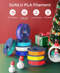 Front view: SUNLU PLA filament spools, 1.75mm, 250g each, 8-color set, neatly wound and vacuum packed.