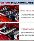 78 Mil Thick Heat Shield Aluminum Foil Mat With Ceramic Fiber Barrier shown in engine bay before and after installation
