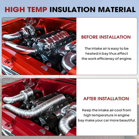 78 Mil Thick Heat Shield Aluminum Foil Mat With Ceramic Fiber Barrier shown in engine bay before and after installation