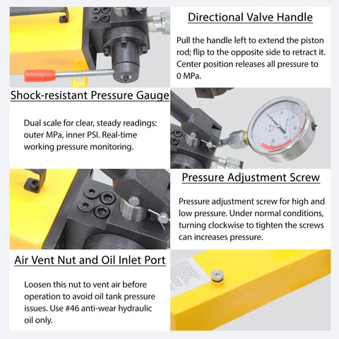 Heavy Duty Manual Hydraulic Torque Wrench With Embedded Pressure Gauge showing directional valve handle, pressure gauge, and adjustment features.