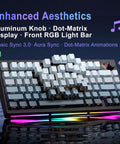 Hella Creamy 75 Percent Layout Wireless Mechanical Keyboard With Hot Swappable Switches And Premium Pbt Keycaps, featuring aluminum knob and RGB light bar.