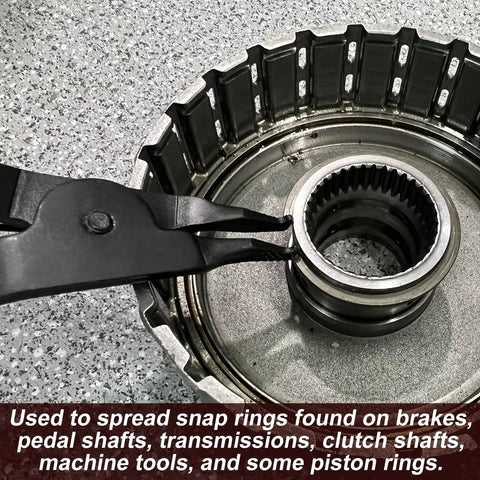 Angle Tip Lock Ring Pliers for Snap Rings and Retaining Rings, black flat nose circlip pliers with knurling tips in use