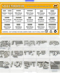 Front view of Sutemribor 200-piece M2–M4 slotted spring pin assortment in clear case, 304 stainless steel