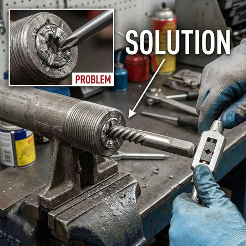 Get Your Broken Bolt And Stubborn Screw Repair Done Fast! 6-piece hardened steel extractor set removing stripped bolt from pipe