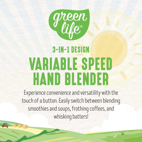 No Sweat 500 Watt Immersion Hand Blender With Knockout Stainless Steel Blades And Whisk Attachment Multi Speed Control Corded Stick Mixer For Breezy Smoothie Blends And Creamy Soup Puree Portable Turquoise image with description of variable speed features.