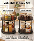 Two Pack Two Tier Lazy Susan Organizer Smooth Rotating Metal Turntable for kitchen spice and coffee storage.