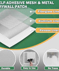 12 Inch By 12 Inch Drywall Repair Patch Kit With Heavy Duty Self Adhesive Mesh for large holes and ceiling cracks, with liners