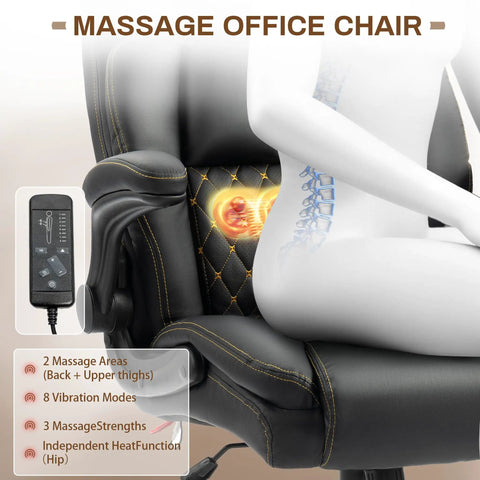 Ergonomic Big And Tall Office Chair With Four Point Massage And Heat 500 Lb Capacity Rocking Swivel Desk Chair with remote control