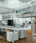 Heavy Duty 22U Floor Standing Server Rack In Sleek Gray With 35 Inch Deep Network Cabinet Bay Built In Cooling Fan Removable Side Panels And Secured Glass Door For Your No Hassle IT Setup in an office environment.