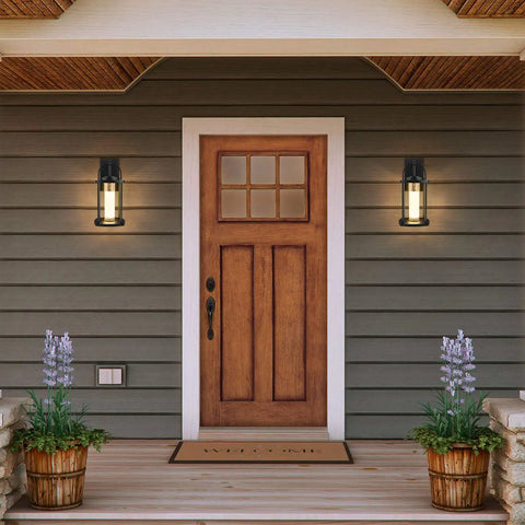 Front porch with Dusk To Dawn Outdoor Light With Crystal Glass Drops, LED Porch Sconce In Matte Black, IP65 Waterproof Wall Mount beside door