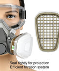 Pro Grade Reusable Half Face Respirator Kit With Anti Fog Safety Glasses And Filters For Dust Paint And Sanding, front view