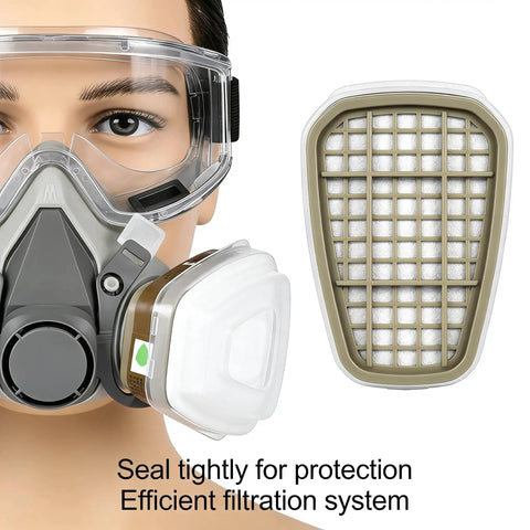 Pro Grade Reusable Half Face Respirator Kit With Anti Fog Safety Glasses And Filters For Dust Paint And Sanding, front view
