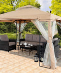 Patio Gazebo With Netting Screen Walls 10x10 for Lawn, Garden, Backyard and Deck, rust-resistant steel frame, beige gray