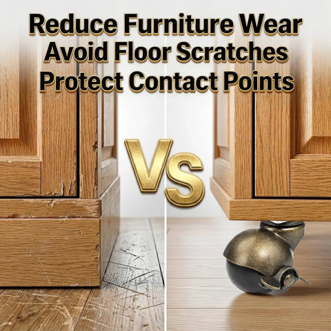 Comparison of furniture damage with and without Rock Solid 2 Inch Ball Caster Wheels With Locking Brakes Heavy Duty Steel And Brass Finish.