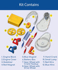 Contents of the Hands-On Motors And Generators Science Kit For Kids With 25 Guided STEM Experiments, Transparent Motor View