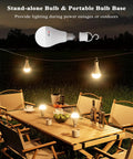 Stand-alone bulb and portable bulb base providing lighting for outdoor gatherings, perfect for power outages and cozy evenings.