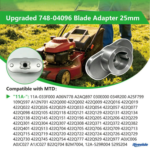 Rock Solid Heavy Duty Blade Adapter 25Mm Shaft With 1.19 Inch Bow Tie fits walk behind mowers showing metal design and compatibility features.
